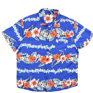 Southpole Men's 2XL Button Shirt Short Sleeve Floral Blue Hawaiian Floral Polyes